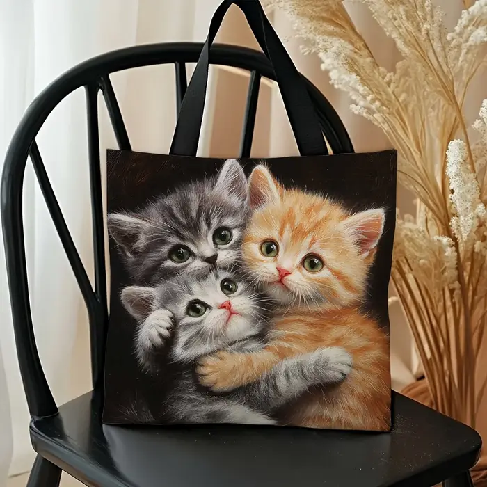 Sac fourre-tout pliable et réutilisable avec motif chaton et chatons colorés - Sac à main décontracté adapté aux courses et aux voyages
