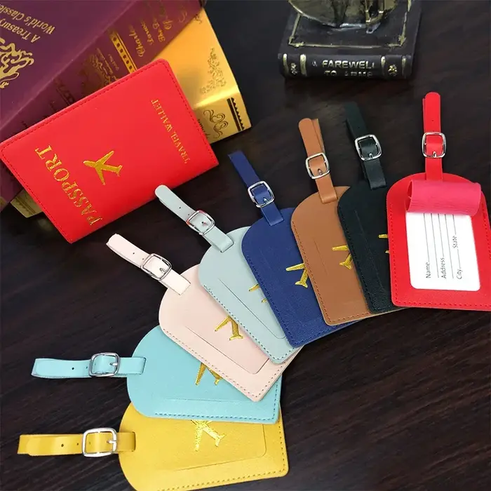 Étiquettes de bagage en cuir porte-passeport valise étiquette d'aéroport