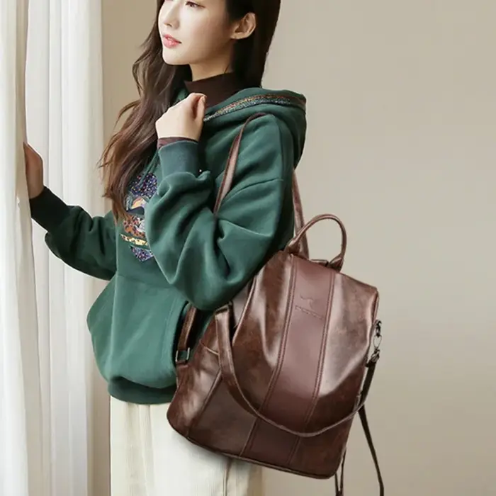 Sac à dos en cuir antivol pour femme