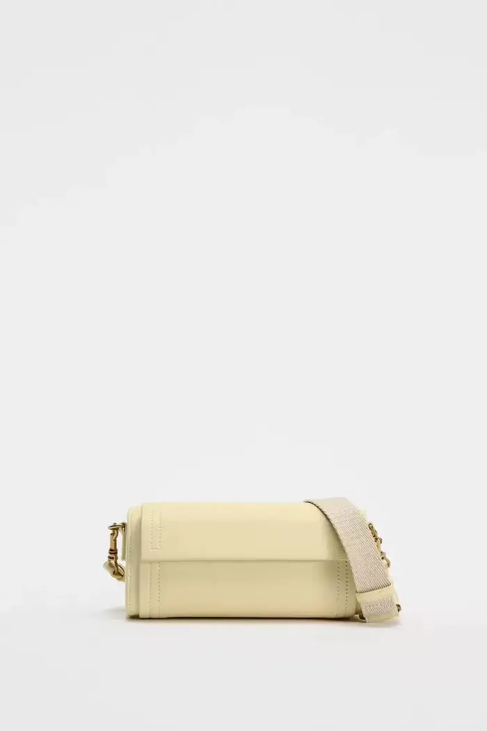 Sac cylindrique pour femme, sac à bandoulière cylindrique, couvercle rabattable, jaune vanille, poly