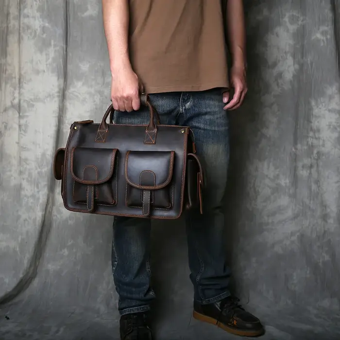 Sac à main horizontal rétro en cuir Crazy Horse pour homme
