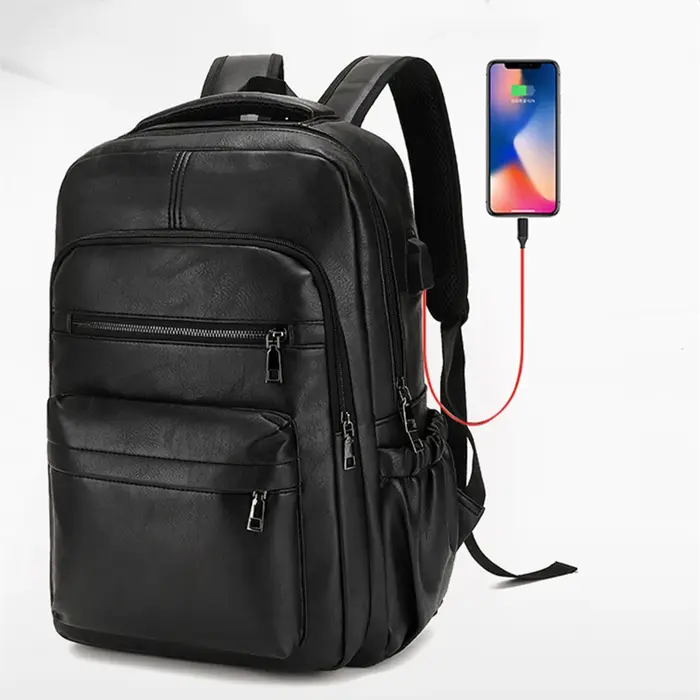 Sac à dos de chargement USB en cuir PU pour hommes
