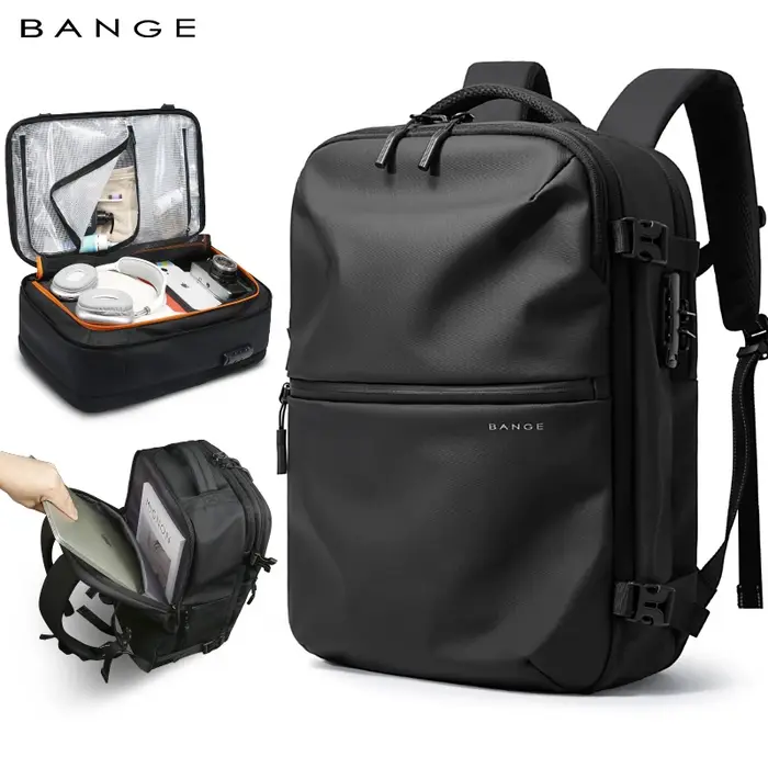 BANGE sac de cabine antivol séparation humide et sèche sac à dos de voyage pour hommes femmes bagage à main 15.6 pouces sacs à dos d'ordinateur portable pour homme