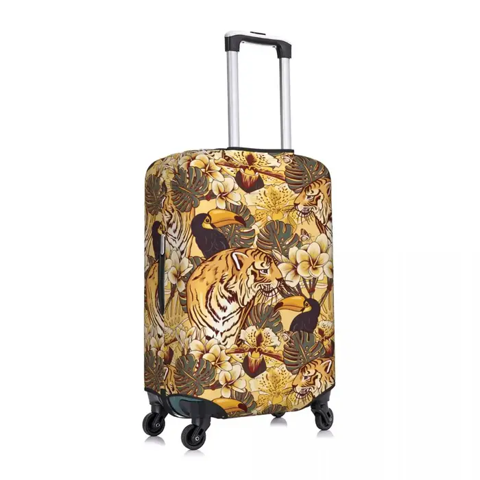 Housse de protection pour bagages à motif floral tropical tigre et toucan