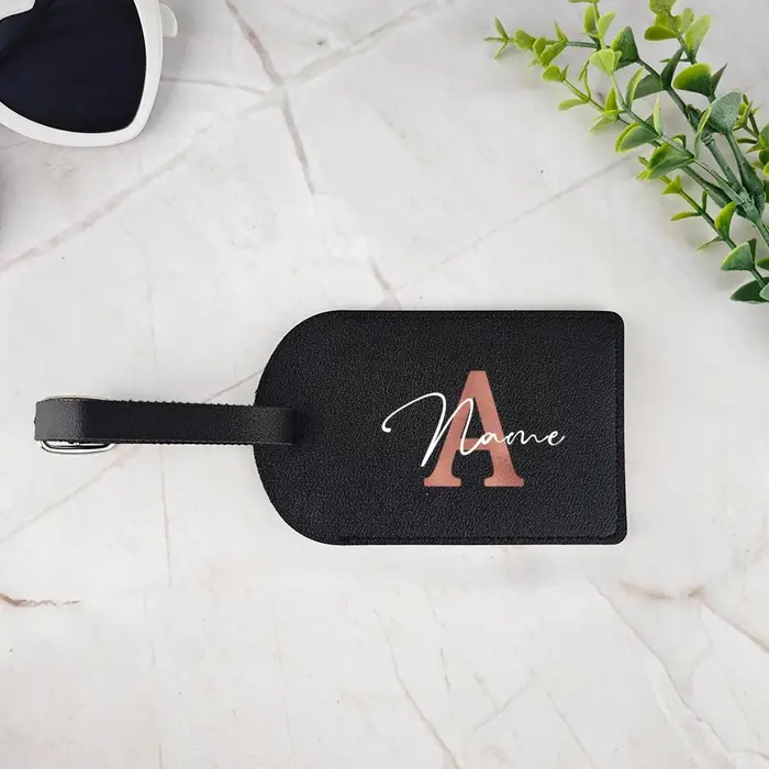 Étiquette de bagage personnalisable en alphabet doré avec nom, en métal, accessoire de voyage noir, 