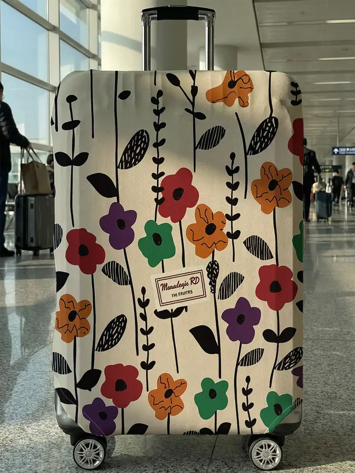 Housse de bagage à imprimé floral dessiné à la main couleur Morandi, adaptée aux bagages de 18 à 32