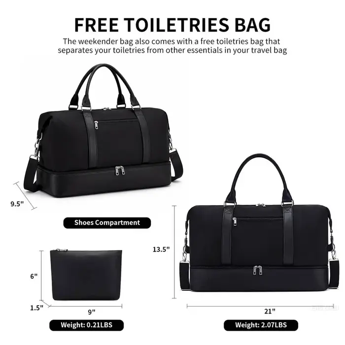 Sacs de week-end pour femmes - Sac de voyage grand format 21 pouces, ensemble de 2 pièces avec compartiment à chaussures, toile et cuir résistants