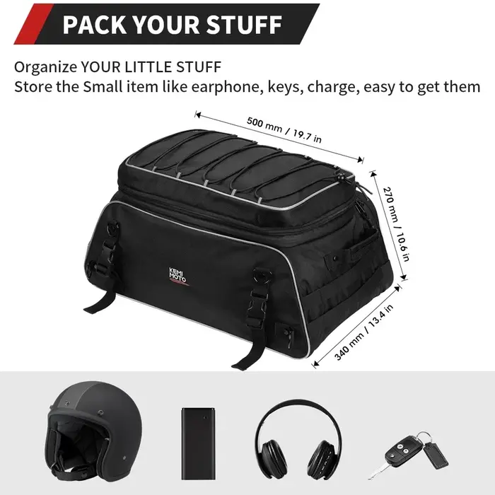 Porte-bagages de voyage pour moto, sac de coffre souple pliable avec sangles de barre Compatible ave