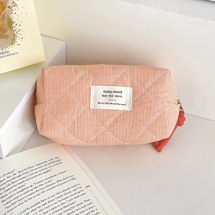 Pochette cosmétique classique à carreaux, portable, bicolore, grande capacité, minimaliste, trousse 
