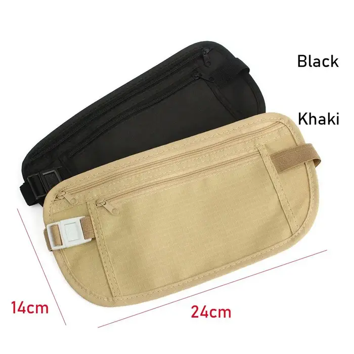 Sac banane discret en tissu, pochette de voyage antivol, ceinture porte-monnaie, portefeuille, sac de poitrine de sécurité pour passeport