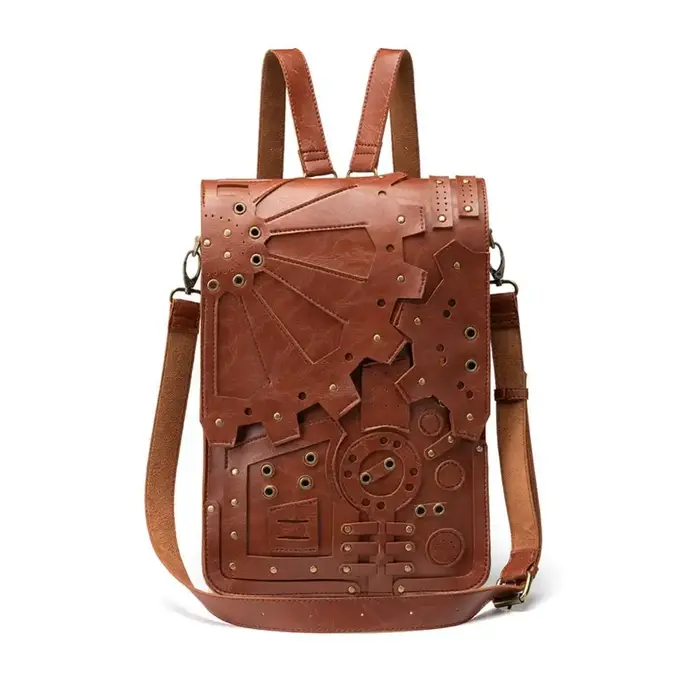 Steampunk – sac à dos rétro Gear, sac à livres Vintage en cuir Pu, sac à bandoulière étanche avec fe