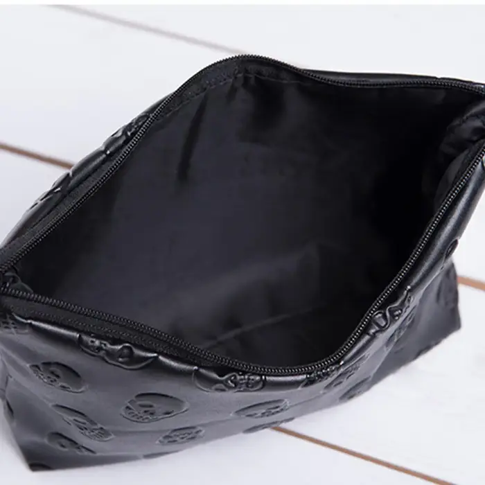 Sac à cosmétiques en cuir PU imperméable, sac de maquillage, organisateur de voyage pour cosmétiques, trousse de toilette, sacs de rangement pour maquillage, noir