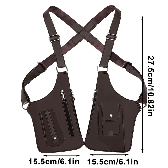 Sac de poitrine en cuir PU avec sangle réglable, sac à bandoulière double, sac d'aisselle caché, poc